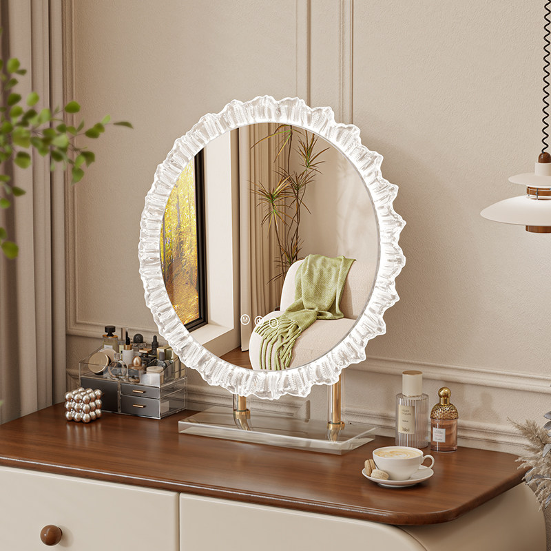 化妆镜带灯led异形台式桌面梳妆台镜子旋转复古梳妆镜智能美妆镜