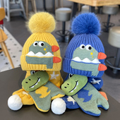 儿童帽子围巾套装 秋冬男童女童保暖可爱婴儿护耳宝宝毛线套头帽冬