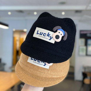 儿童帽子韩系秋冬款羊绒男童马术帽可爱保暖冬季宝宝休闲鸭舌帽潮