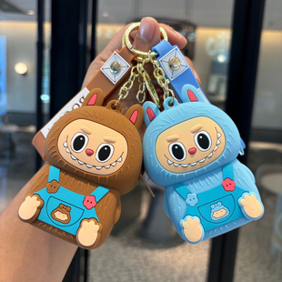 卡通龅牙兔钥匙扣可爱毛绒公仔包包挂件情侣钥匙链硅胶零钱包