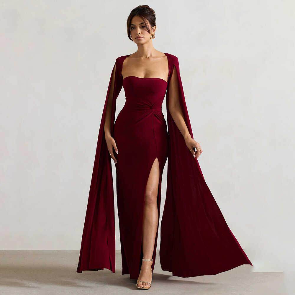 拍照裙子长袖红色主持人婚礼派对礼服Red Wedding Party Dress