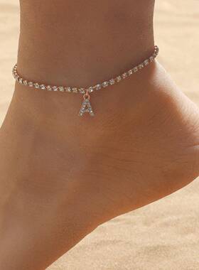 fashion Anklet ladies欧美时尚水钻脚链镶钻26英文字母沙滩脚饰