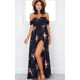 Summer Dress Off Shoulder Floral Print Women Maxi Dresses