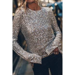 Party glitter nightclub top 派对亮片长袖圆领衬衫夜店个性上衣