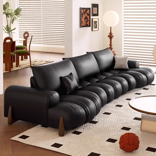 异形大坐深弧形泡芙真皮沙发