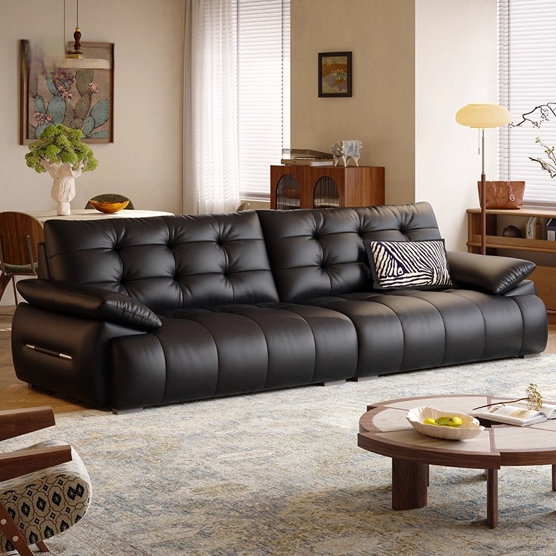 意式极简大象耳朵真皮沙发大黑熊