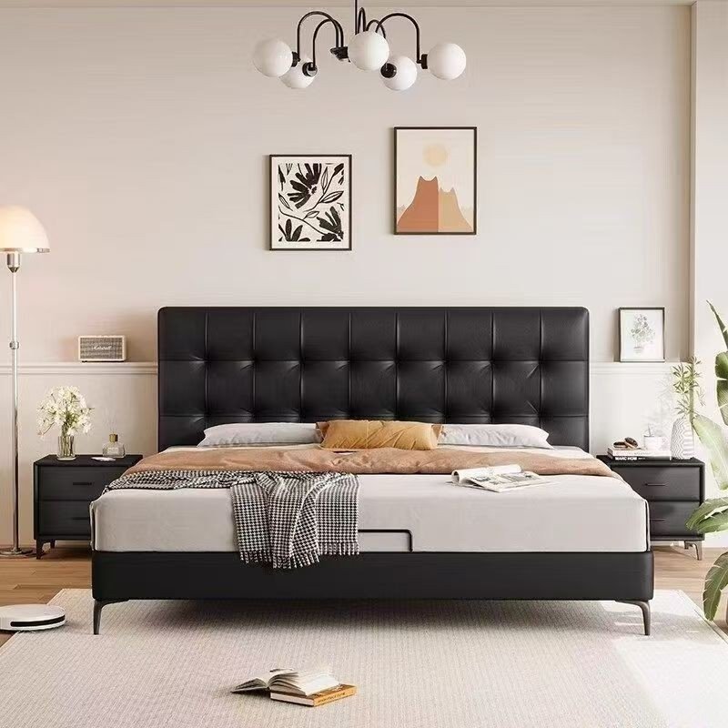 意式极简华夫格真皮床