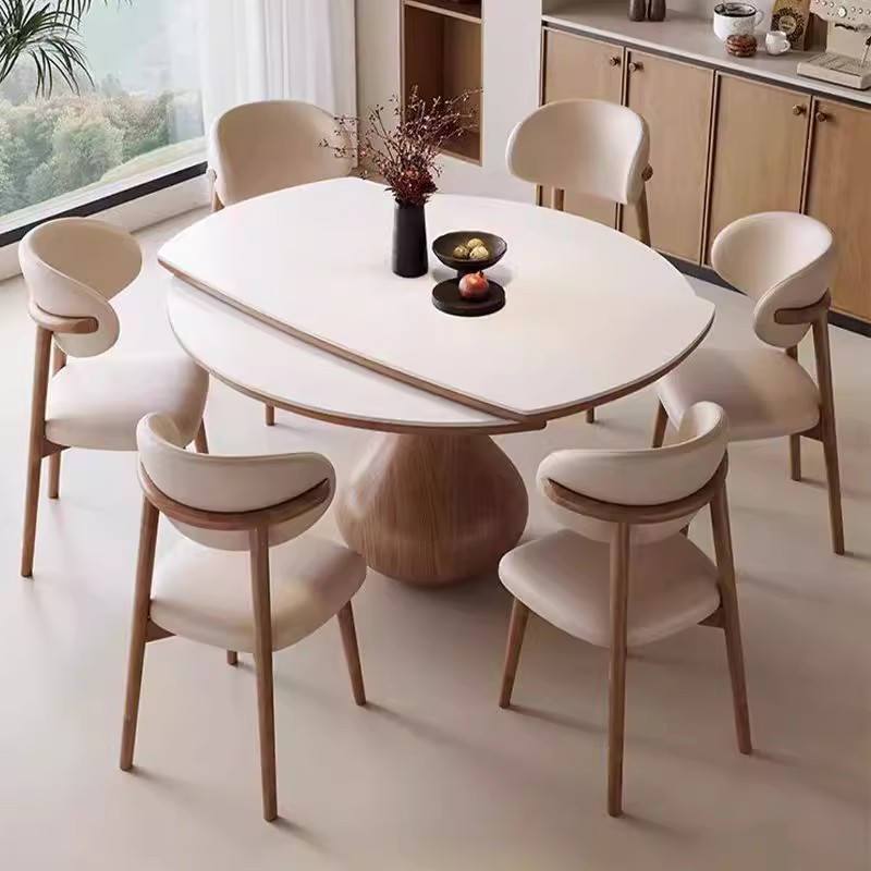 中古风岩板实木餐桌椅