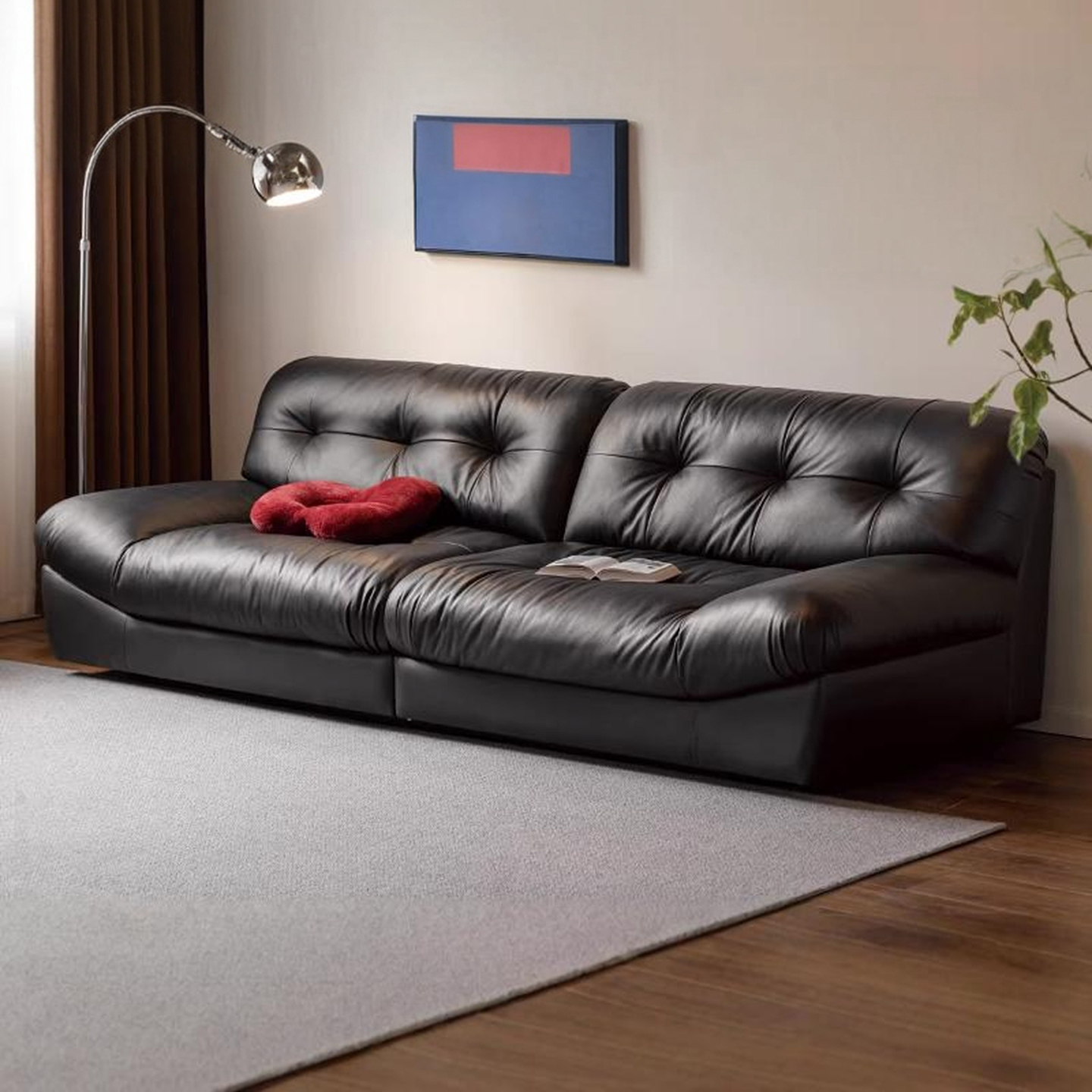 云朵真皮沙发现代简约客厅高端意式极简轻奢牛皮直排小户型复古风