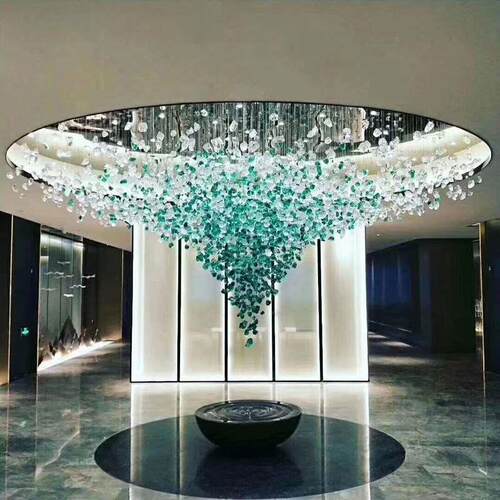 酒店大堂简约现代水晶石头黑色美容大厅所会展厅艺术玻璃装饰