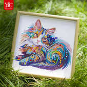 蒂彩DC七彩猫咪儿童卡通钻石画大钻水晶画两用相框DIY贴钻装 饰画