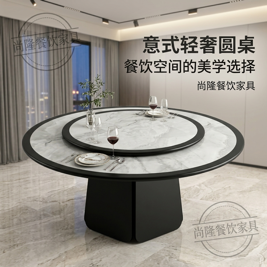 现代轻奢圆形实木餐桌椅酒店宴会桌高端会所餐桌酒店包厢电动圆桌