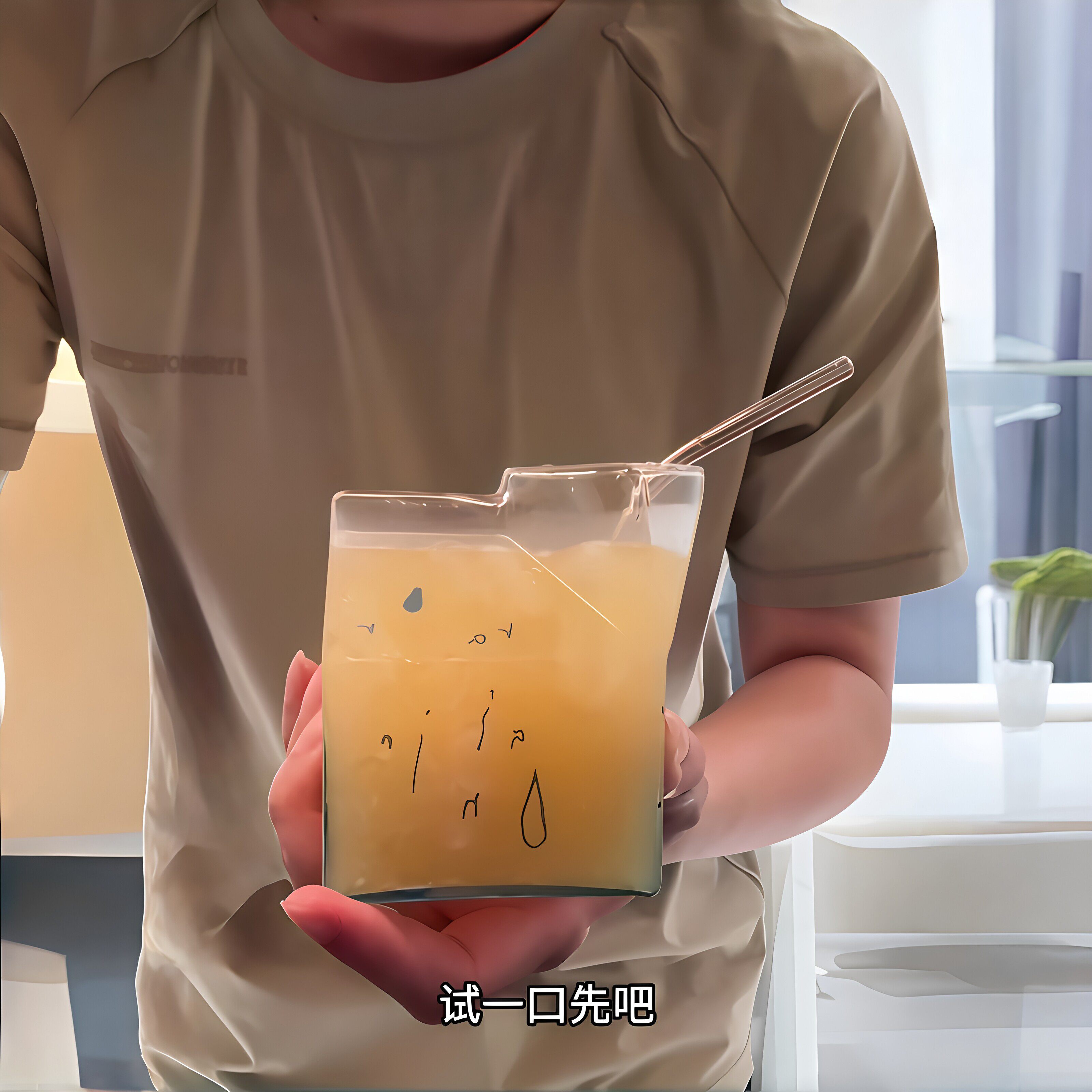 一滴雨水牛奶盒玻璃杯手绘水滴冷饮杯方形果汁杯ins风牛奶咖啡杯