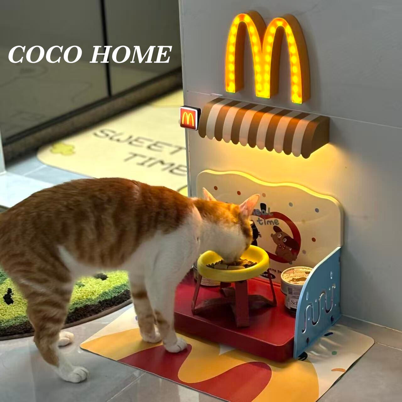宠物吃饭碗ins风猫食盆氛围感装饰小摆件可爱麦门地垫狗狗碗托架