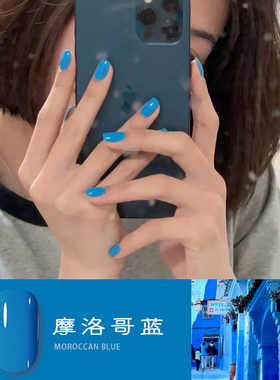 夏天bi入～摩洛哥蓝甲油胶 高级蓝色纯色美甲胶 需要烤D10-14