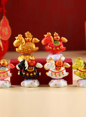 旋转小白马马上有钱摆件