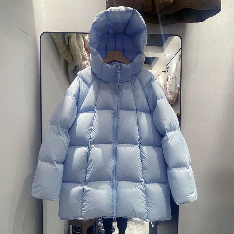反季清仓张贝贝90%白鸭绒面包服外套女连帽中长款泡芙加厚羽绒服