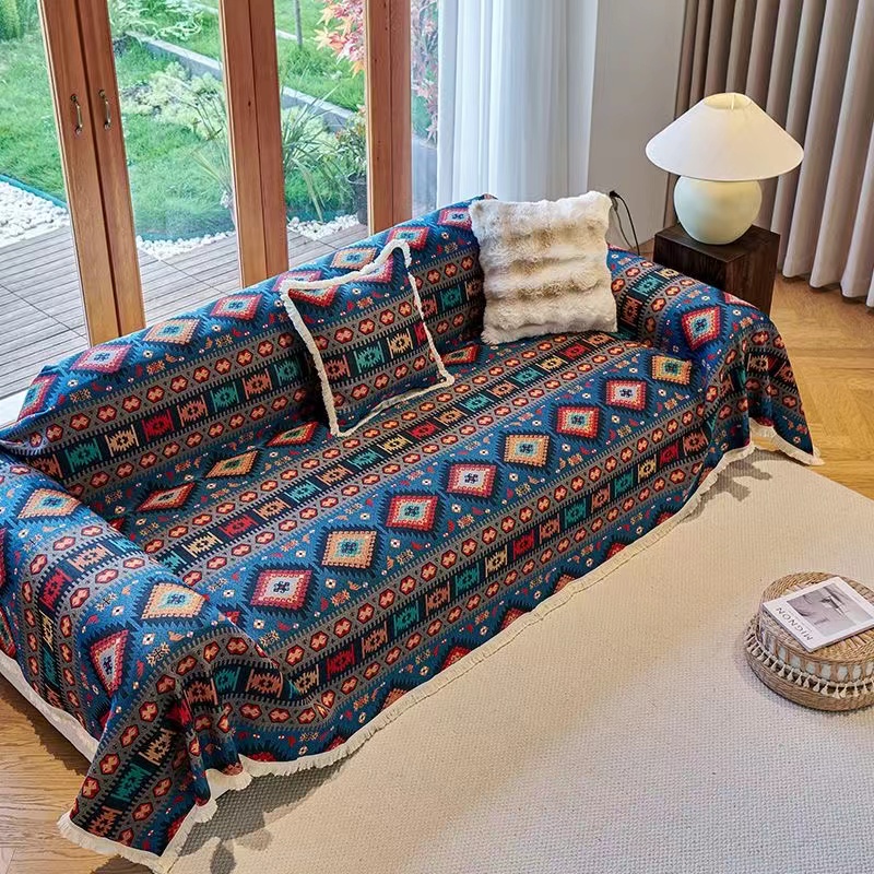 外贸原单沙发垫沙发毯盖毯藏式新疆民族风棉麻全包餐桌布一片定制