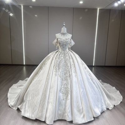 一字肩缎面婚纱2025新款新娘主纱高级质感高定小个子重工大码孕妇