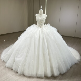 抹胸轻婚纱一字肩主纱新娘2025新款高级质感重工森系小个子出门纱