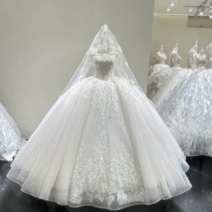 轻婚纱抹胸婚纱礼服2025新款 简约拖尾高级质感拍照出门主婚纱 法式