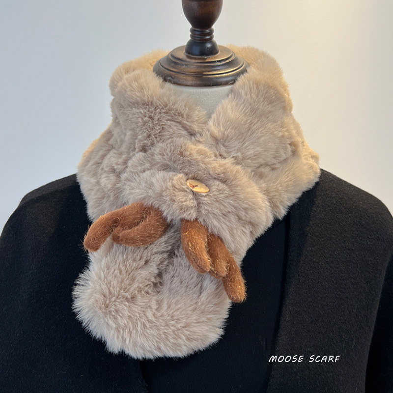小可爱!韩版减龄麋鹿手工环保皮草懒人围脖保暖围巾冬季女显气质