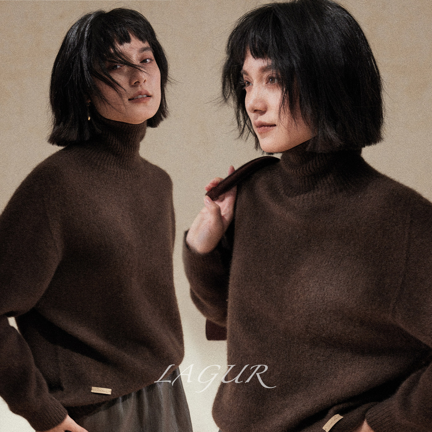 Lagur原色！＜215g＞加厚藏地牦牛绒高领打底衫保暖宽松内搭女冬