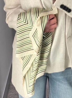 清风自来~100%silk蚕丝条纹真丝包包丝巾绑带女早春ins衬衫小方巾