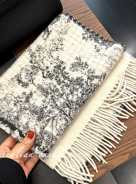 经典！D*奢设计师丛林动物双面纯羊绒围巾千鸟格围脖女冬季高级感