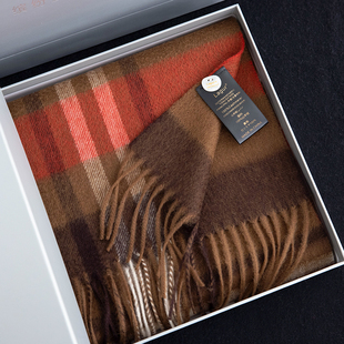 百年英国经典 高级感 红咖格Cashmere100%纯山羊绒围巾英伦风女冬季