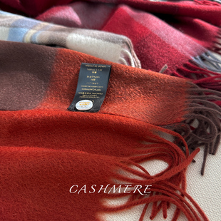 保暖 纹围脖流苏女冬季 高阶棕红 Cashmere100%山羊绒围巾英伦风格