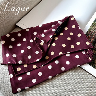 手工双绉 围巾春秋高端丝巾 100%桑蚕丝波尔多红圆点真丝双面薄款
