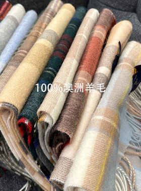 英国经典100%澳洲羊毛格子红色围巾男女通用情侣款秋冬季保暖围脖