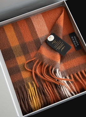 柿子红！高山原绒100%Cashmere保暖格子羊绒围巾女冬季高级感围脖