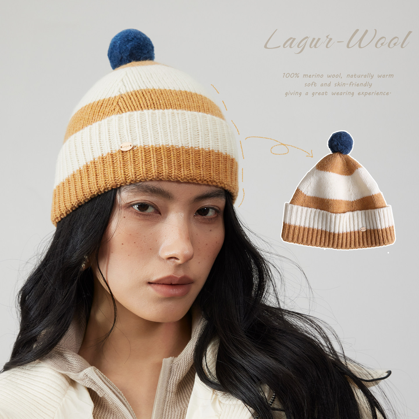 极简·逗逗帽100%美利奴羊毛条纹毛球保暖针织帽减龄护耳冬季帽子,服饰配件/皮带/帽子/围巾,帽子,淘宝优惠券,粉丝福利购,淘宝优惠卷