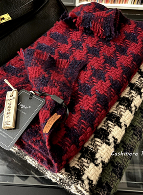 意大利全山羊绒原生手工编织cashmere围巾披肩冬季高级感红色外搭