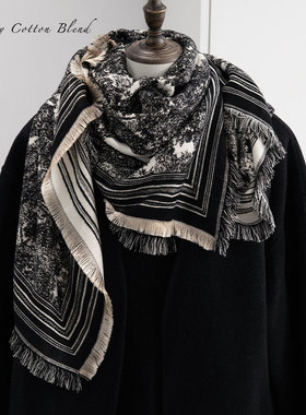 D*奢品-双面丛林动物极简风大方巾围巾女冬季黑白办公室披肩高级