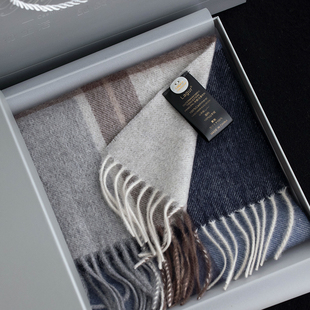 高级感 送男朋友新款 钟爱 海蓝色Cashmere山羊绒围巾英伦风女冬季