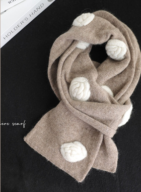 珍藏Cashmere山茶系列奶白纯山羊绒围巾立体高级感围脖女冬季可爱