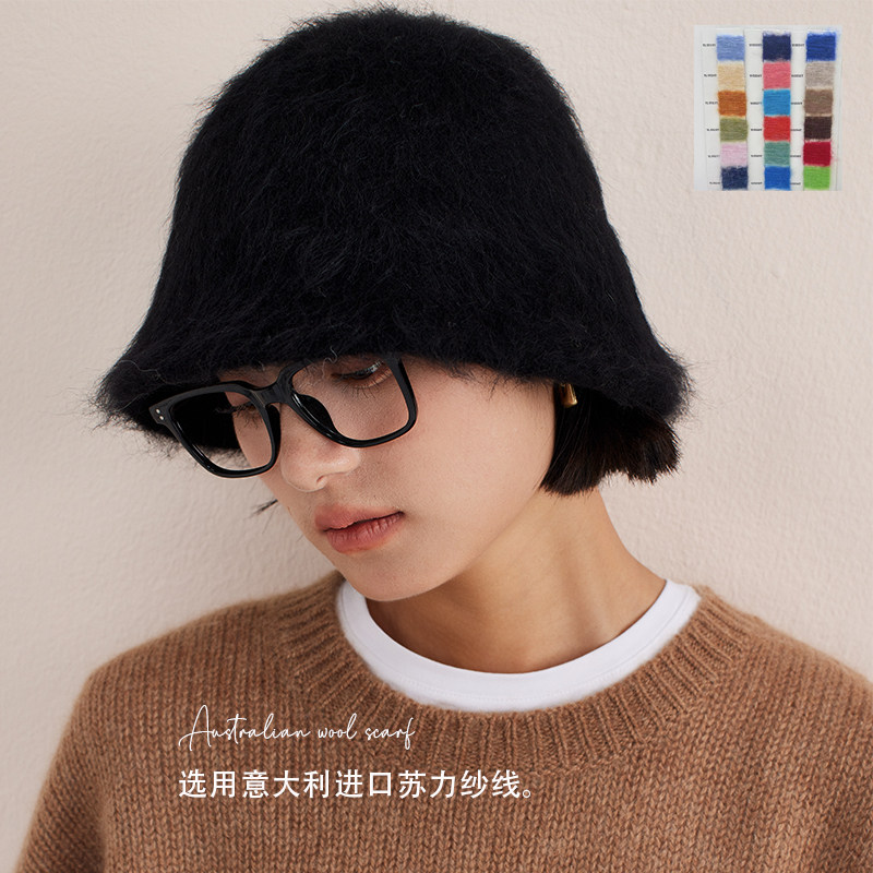 意大利苏力纱！北欧极简风高端羊驼毛渔夫帽女秋冬气质毛绒盆帽黑,服饰配件/皮带/帽子/围巾,帽子,淘宝优惠券,粉丝福利购,淘宝优惠卷