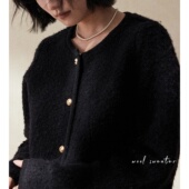 coco经典 黑＜重磅600g＞美利奴羊毛加厚保暖外套女圈圈纱上衣开衫