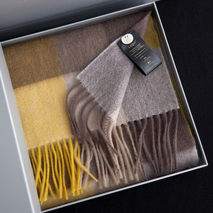 新款 治愈暖冬Cashmere英伦纯山羊绒围巾高端礼盒装 格子围脖女冬季