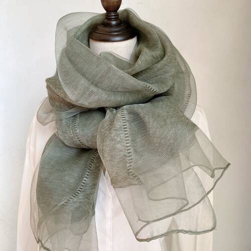 薄款真丝混纺双层绿色纯色简约女