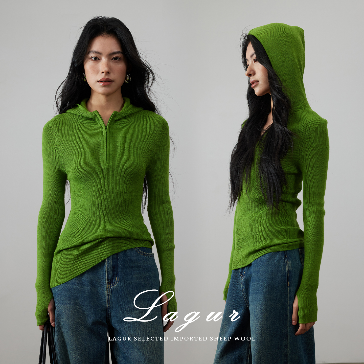 无缝一体连帽针织衫打底显瘦上衣