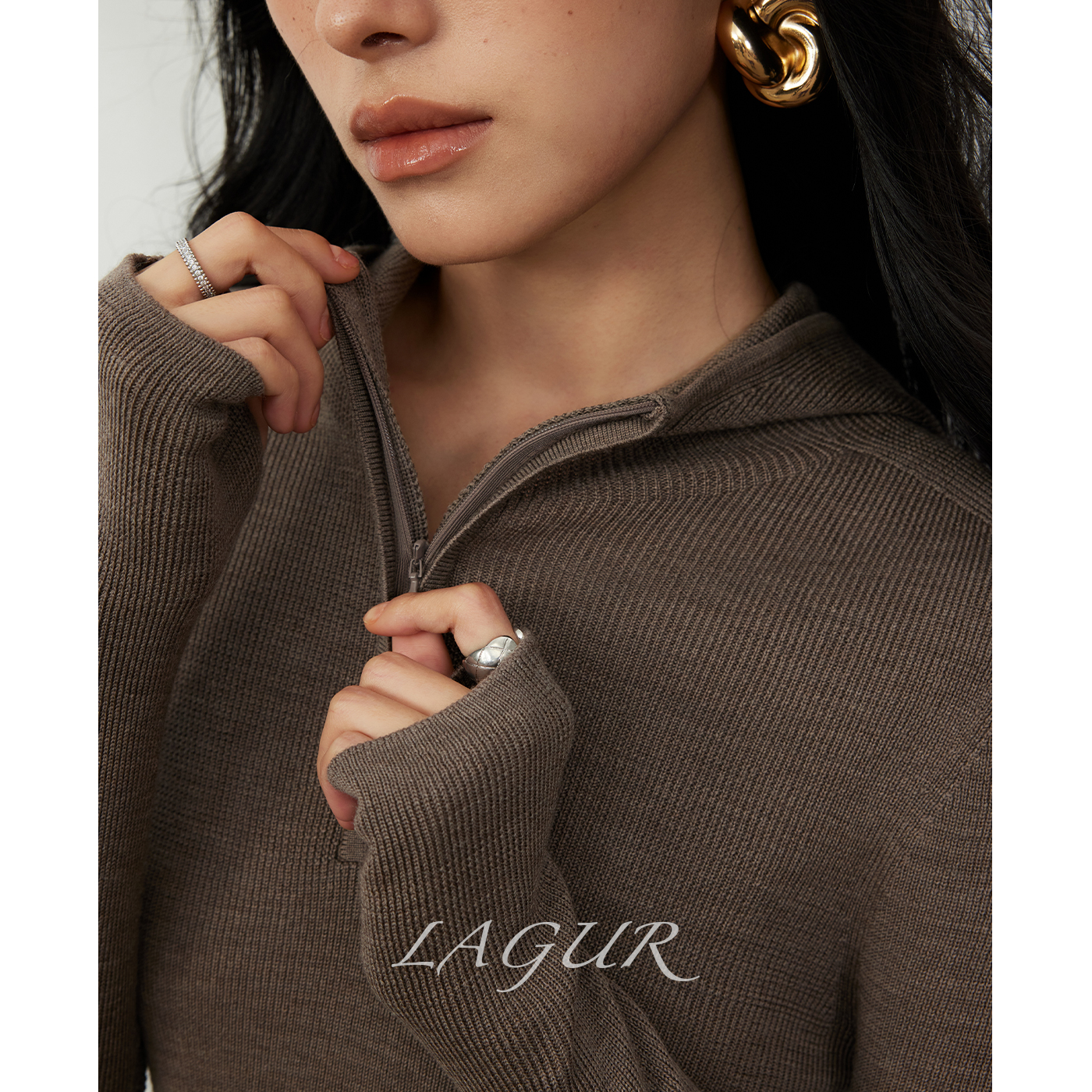 连帽扬子纱针织打底衫内搭女上衣