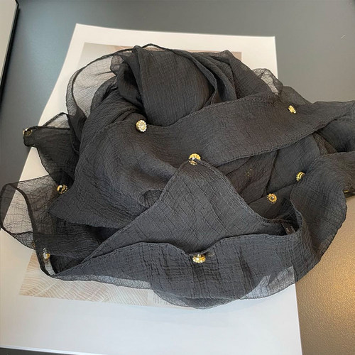 温柔轻羽系列手工钉珠女薄款围巾