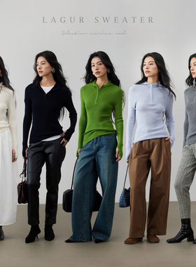 【The flow】青春风连帽羊毛针织衫显瘦内搭可外穿上衣女秋冬打底