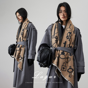 巴黎经典 2025新款 级精纺羊毛围巾女冬季 围脖 「key&lock」·
