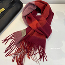 车厘子红cashmere纯山羊绒格子围巾冬季 送礼围脖 显白水波纹礼盒装