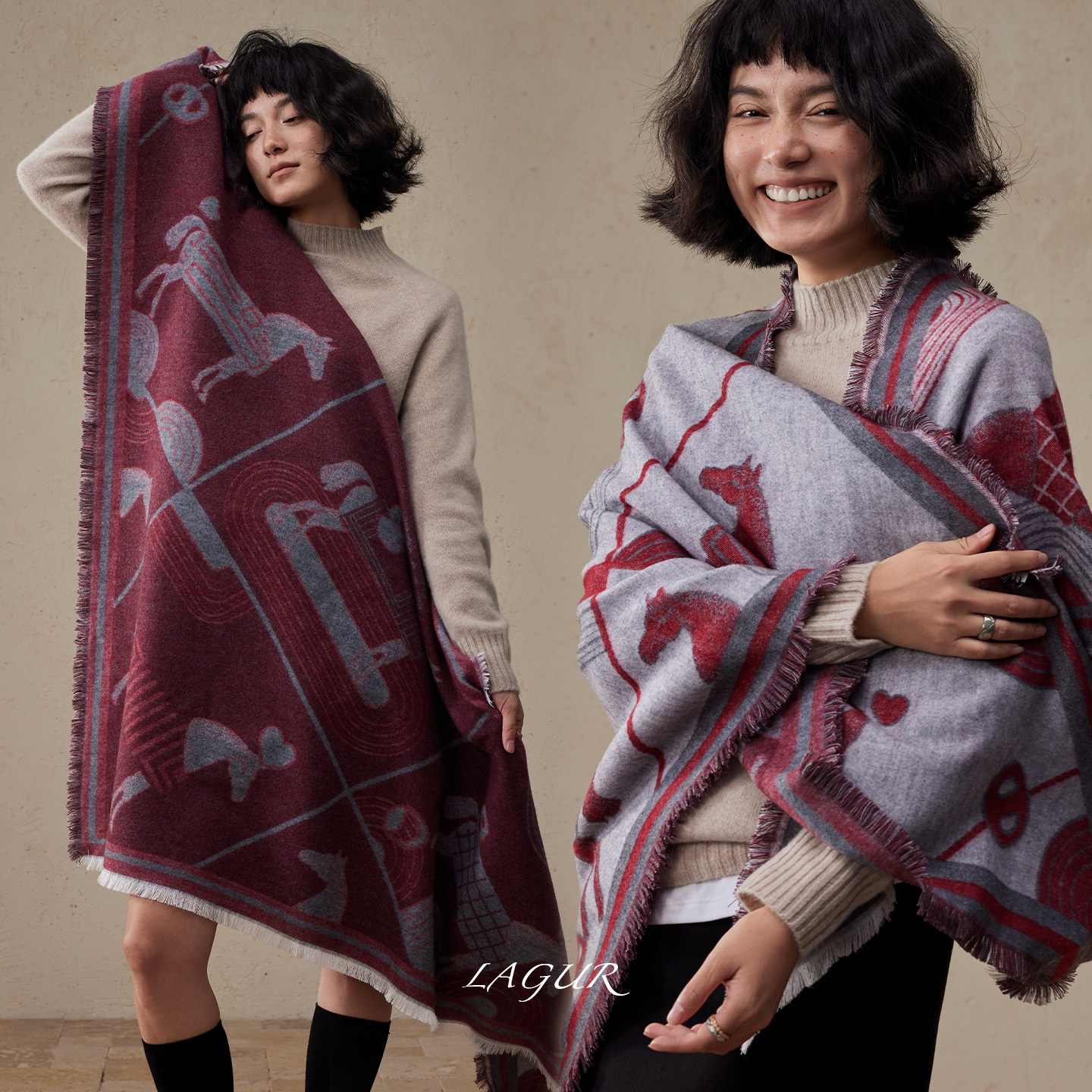 lagur马年限定(围巾+披肩)自留款！羊毛三角巾加厚保暖本命年女冬